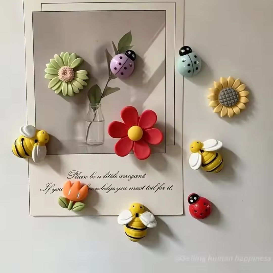 Cute Insect and Flower Fridge Magnet Set