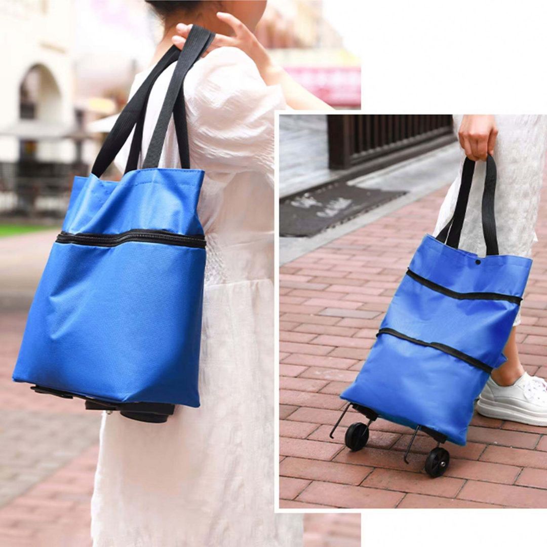 Large Capacity Foldable Grocery Bag with Pulley Wheels