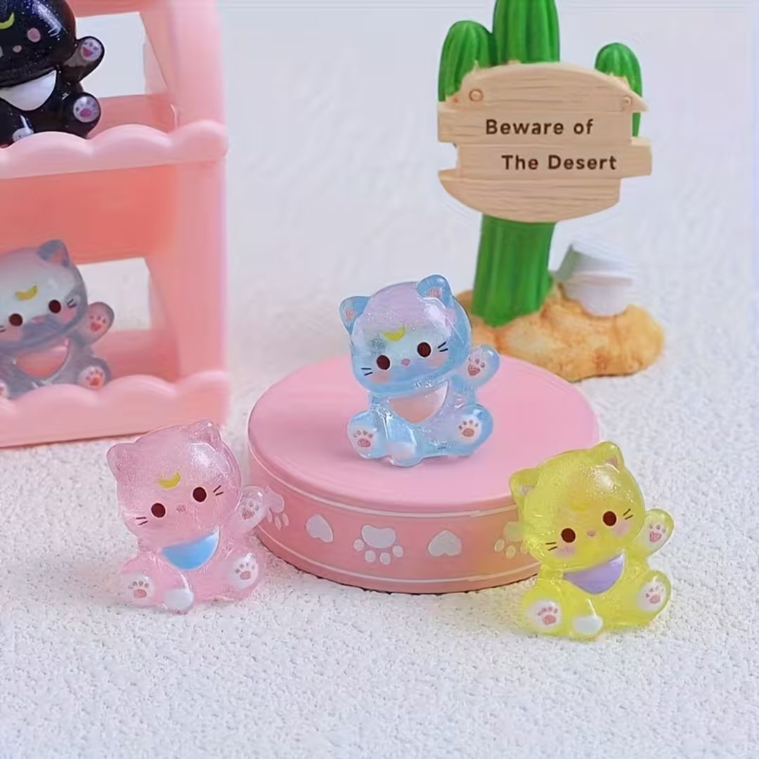 6 PCS Glow-in-the-Dark Cat Figurines