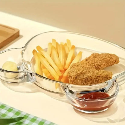 Cute Glass Snack Plate with Sauce Dish