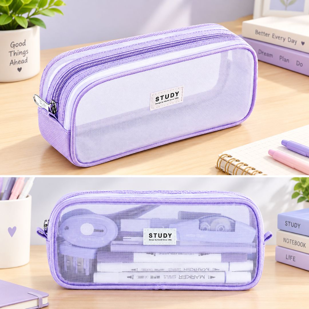 Transparent Large Capacity Mesh Pencil Case