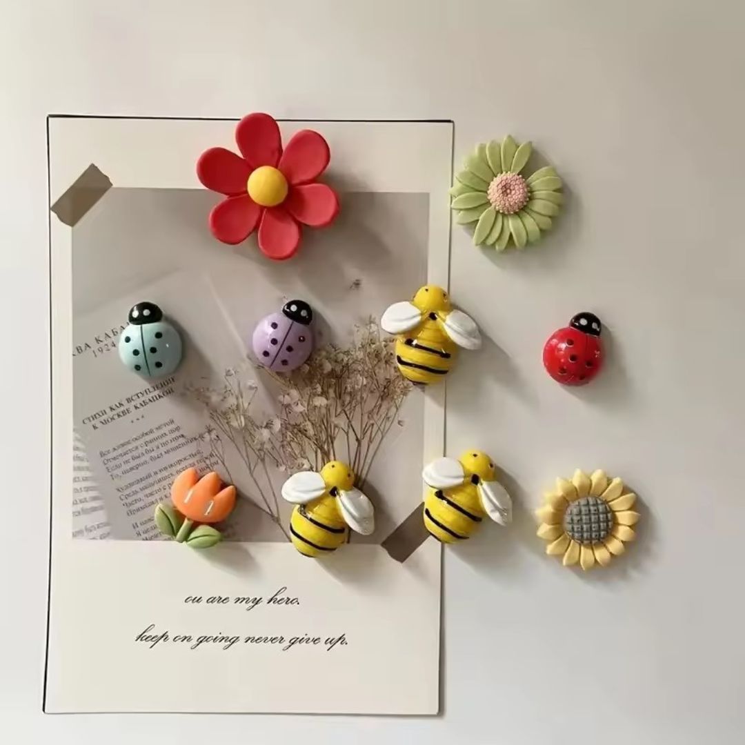 Cute Insect and Flower Fridge Magnet Set