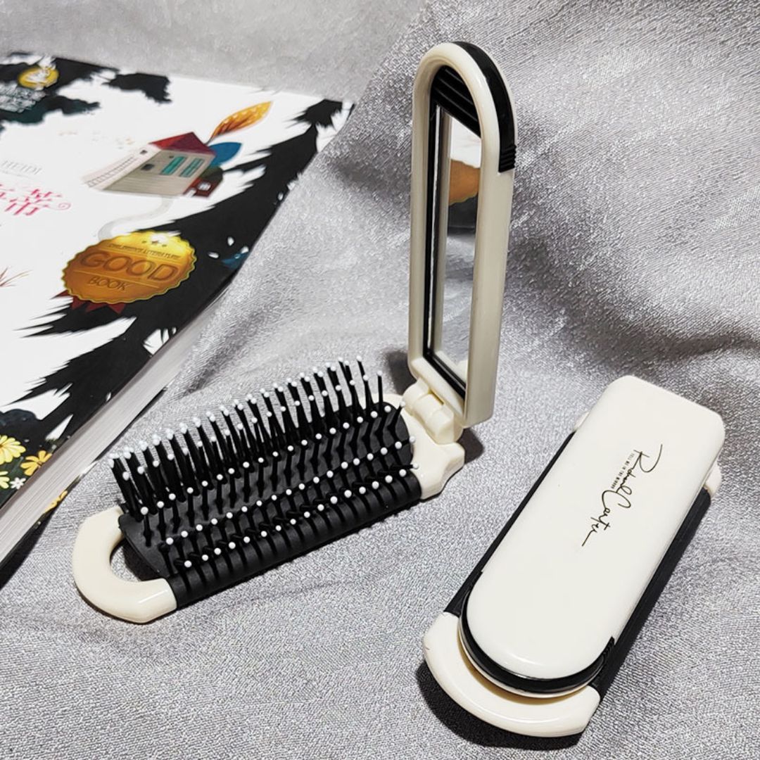 2 in 1 foldable hair comb with mirror For travelling