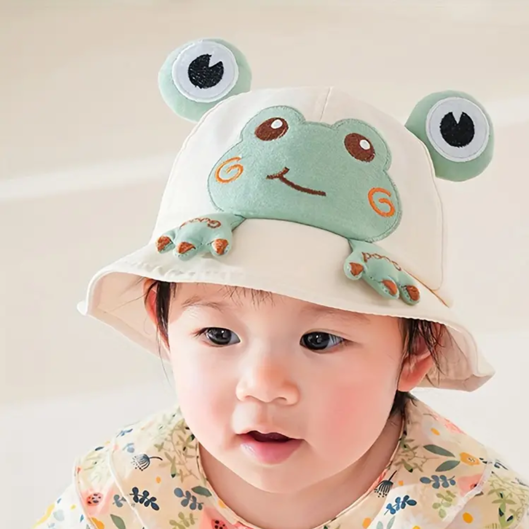 Charming Frog Embroidered Sun Hat For Kids