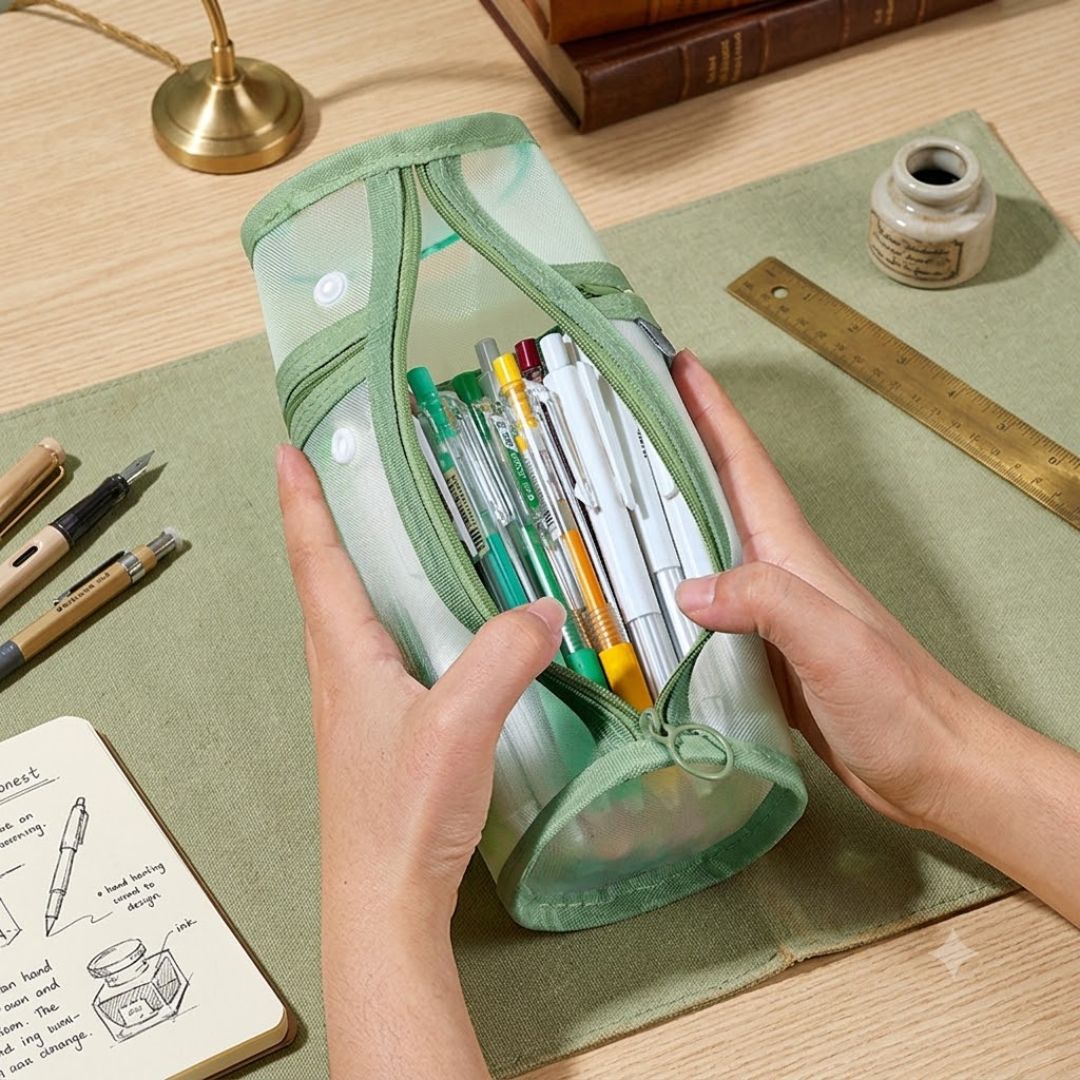 Transparent Mesh Pencil Pouch with Zipper