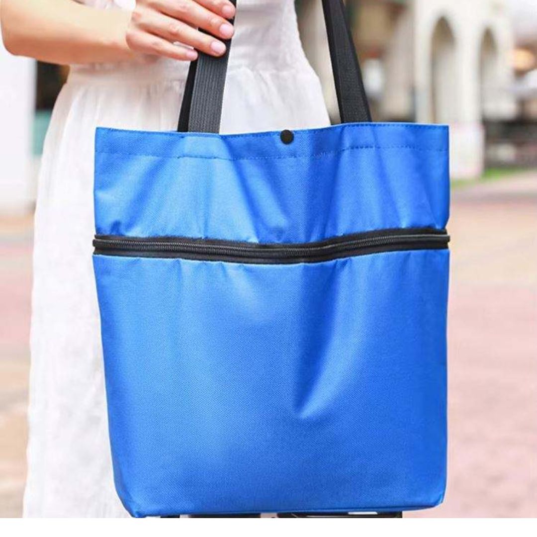 Large Capacity Foldable Grocery Bag with Pulley Wheels