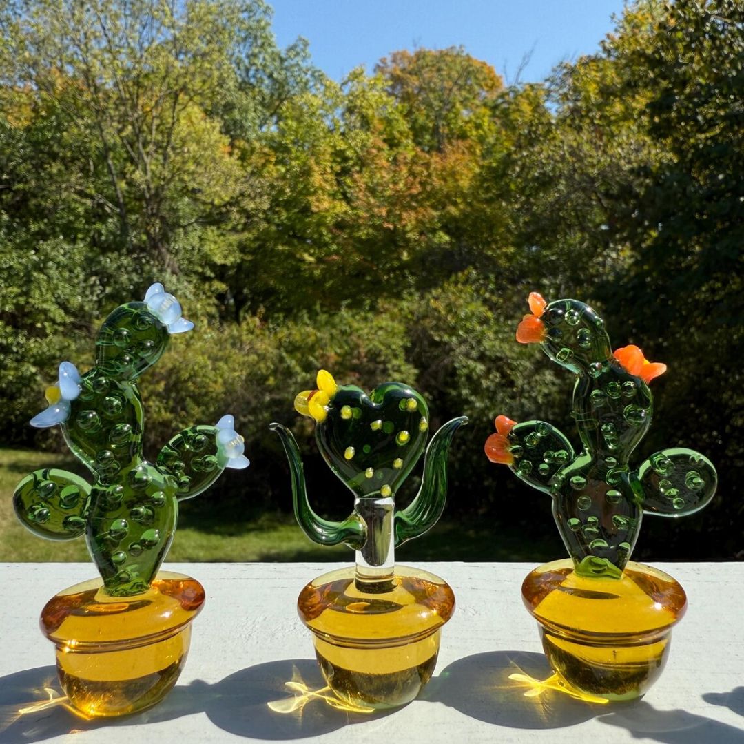 Cute Hand Blown Glass Cactus Decor