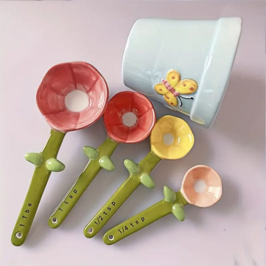 Unique Butterfly Flower Measuring Spoon Set with Base