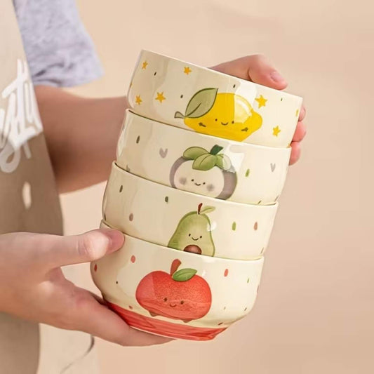4 Cute Fruit Pattern Ceramic Bowls