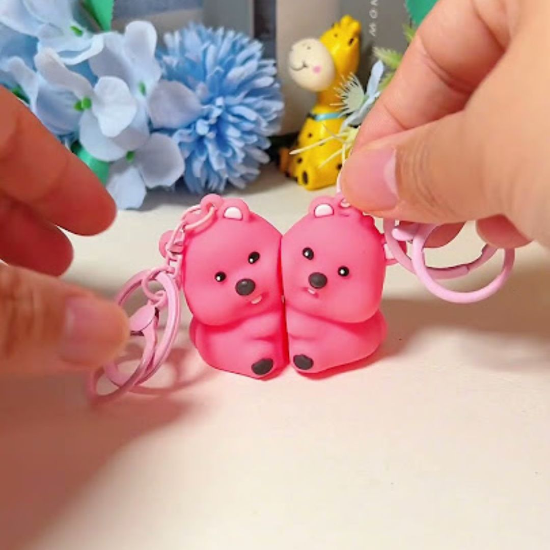 Cute Pink Couple Bear Keychain