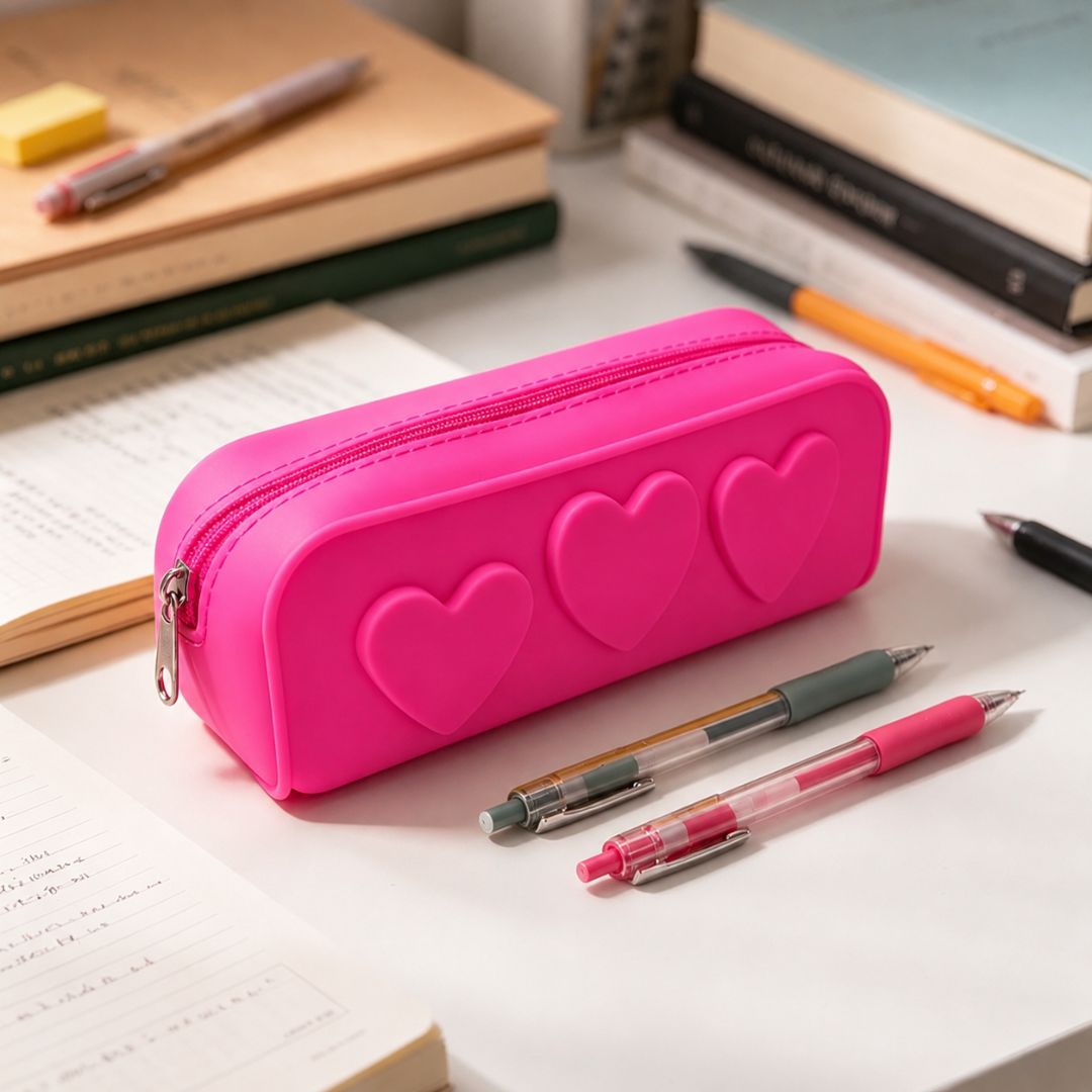Cute Heart Silicone Pencil Case