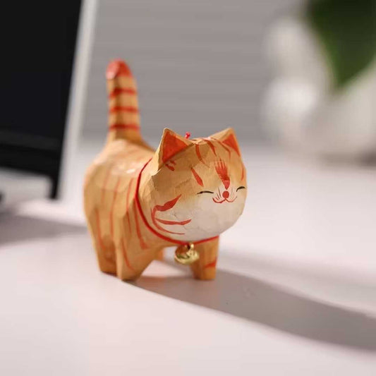 1pc Hand-carved Wooden Cat Figurine