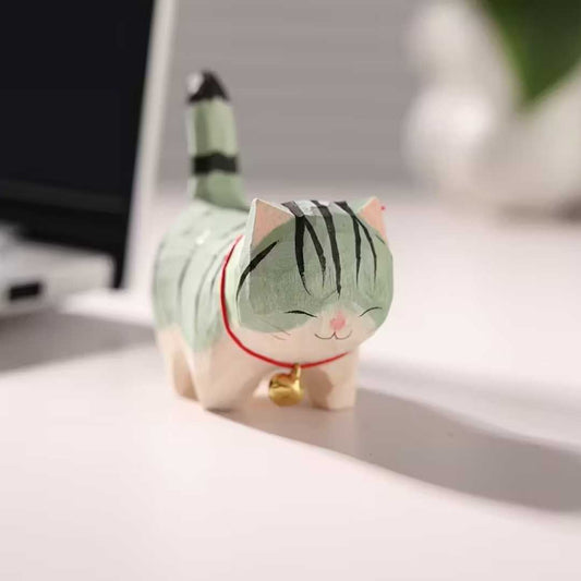 1pc Hand-carved Wooden Cat Figurine